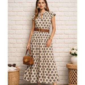 Madison Matthews Maxi Dress Size XS Cottagecore Cotton Floral Stamped Print